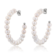 Load image into Gallery viewer, Sterling Silver 5.5-6mm 35mm Diameter Freshwater Pearl 3/4 Hoops