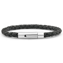Load image into Gallery viewer, Forte Stainless Steel Black Leather 21cm Bracelet With Twist Lock Clasp