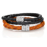 Stainless Steel Crystal Double Wrap Magnetic Fancy Tan Bracelet