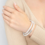 White Double Leather Wrap Crystal Magnetic Bracelet