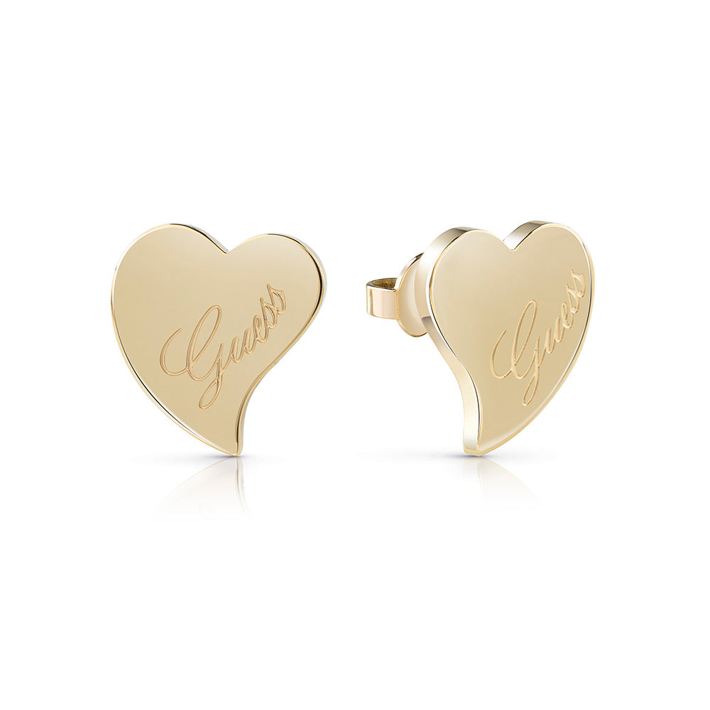 Guess Gold Plated Love Heart Stud Earrings