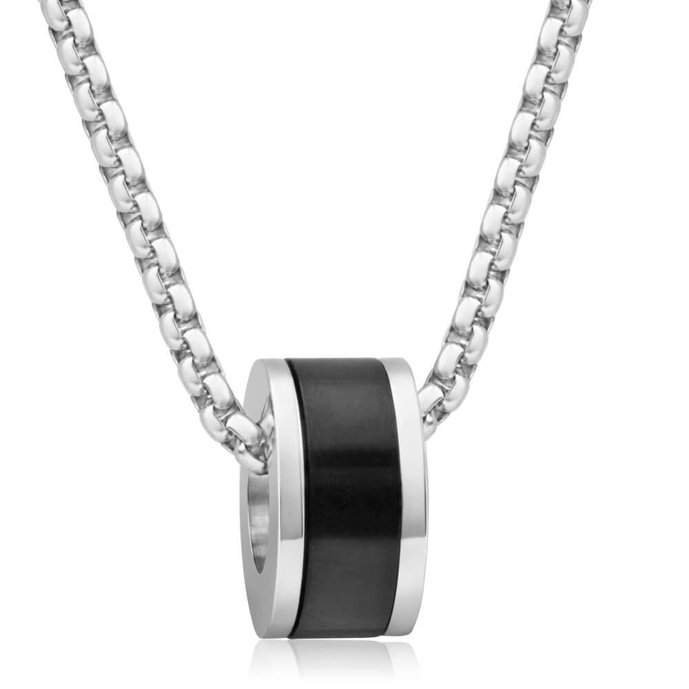 Forte Stainless Steel Black Round Pendant With 55cm Chain
