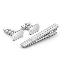 Load image into Gallery viewer, Forte Stainless Steel Cubic Zirconia Tiebar and Cufflink Set