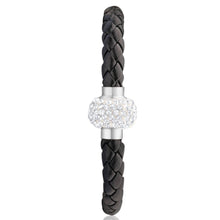 Load image into Gallery viewer, Stainless Steel Crystal Magnetic Black Leather Fancy Bracelet