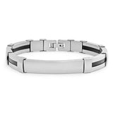 Forte Stainless Steel Black Rubber Stripe 20cm Fancy Gents Bracelet