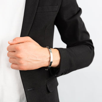 Forte Stainless Steel Black Rubber Stripe 20cm Fancy Gents Bracelet