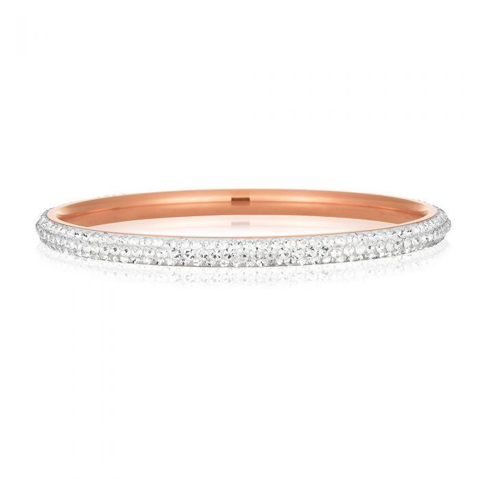 Rose Gold Plated Stainless Steel Crystal Bangle 65mm