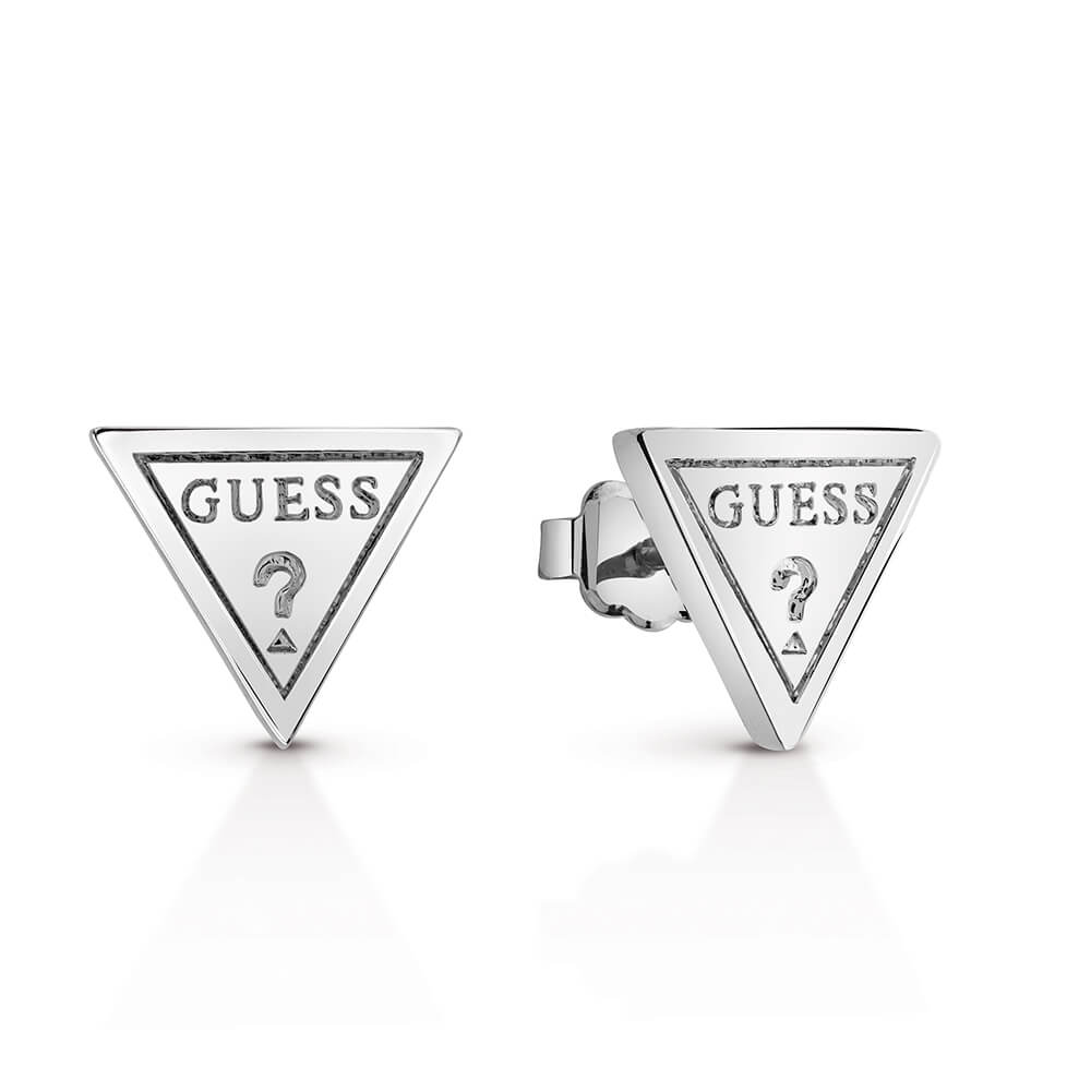 Guess Rhodium Plated Triangle Stud Earrings