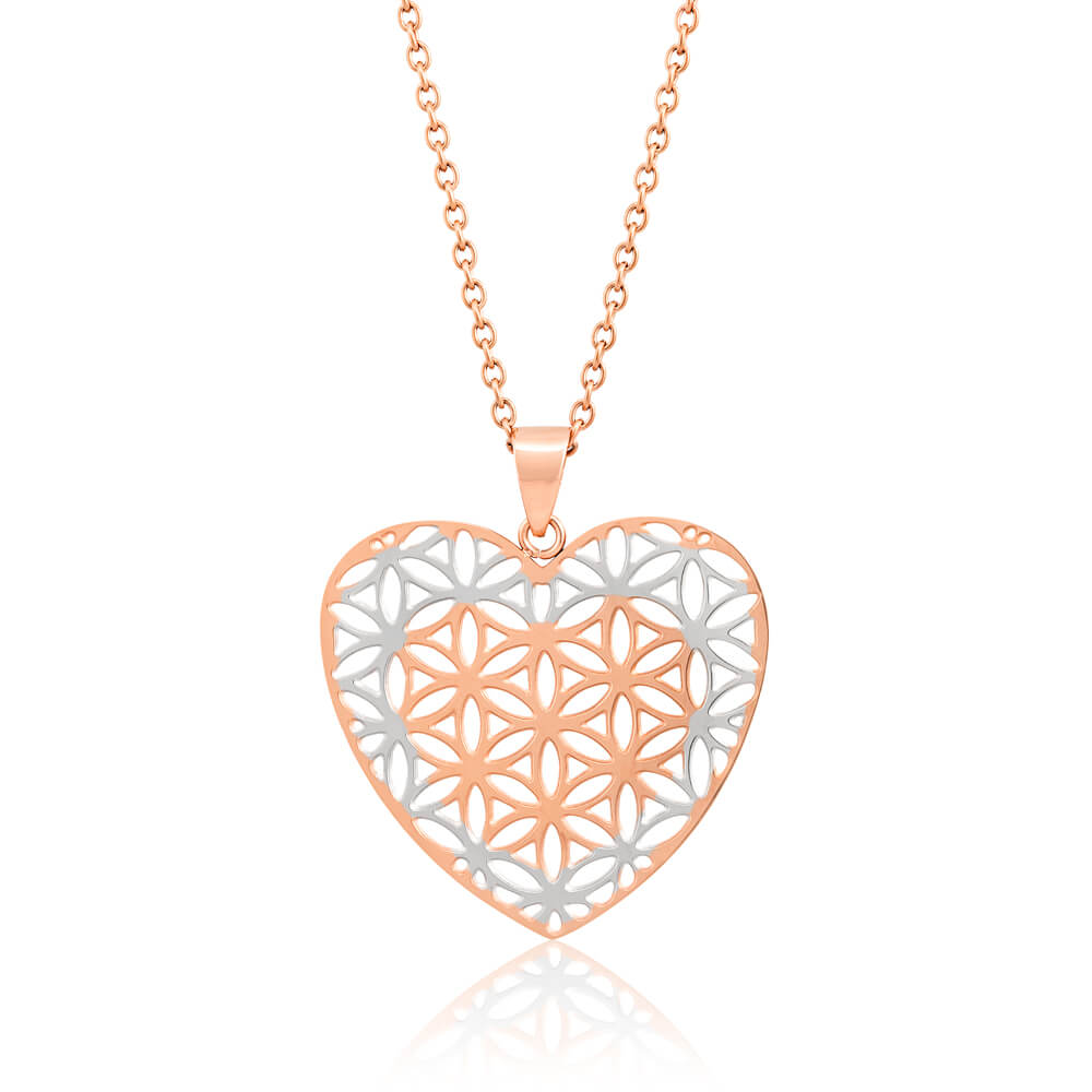Stainless Steel Heart Flower Of Life Pendant With 70cm Chain