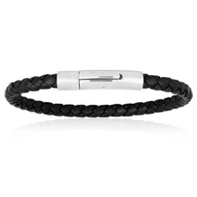 Load image into Gallery viewer, Forte Stainless Steel Black Leather Fancy Bracelet