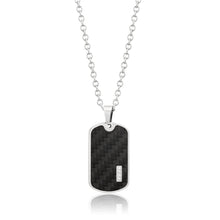 Load image into Gallery viewer, Forte Stainless Steel Carbon Fibre &amp; Cubic Zirconia Dog Tag Pendant With 55cm Chain