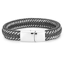 Load image into Gallery viewer, Stainless Steel Black Leather Woven Gents Bracelet