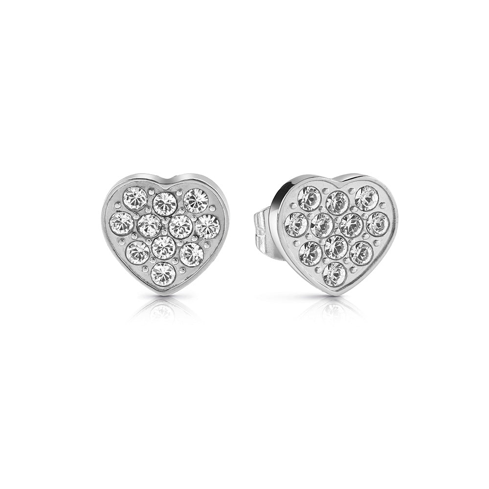 GUESS Silver Plated Small Pave Heart Studs