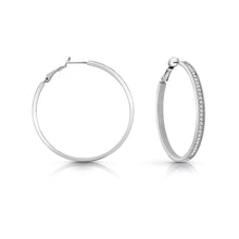 Load image into Gallery viewer, GUESS Silver Plated 50mm Front Crystal Pave Hoops