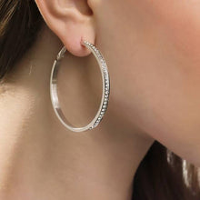 Load image into Gallery viewer, GUESS Silver Plated 50mm Front Crystal Pave Hoops