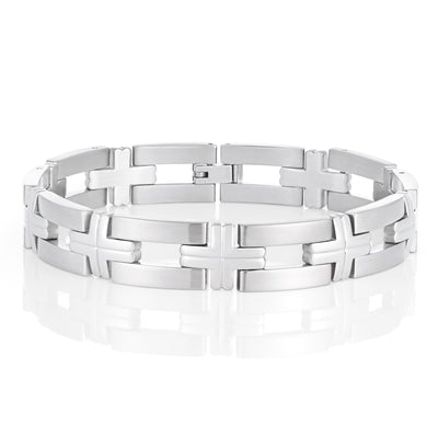 Konstantino Greek 3D Cross Sterling Silver Mens Bracelet