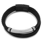 Stainless Steel 22cm Gents Leather Magnetic Clasp Bracelet with I.D. Plate