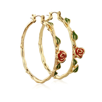 Couture Kingdom Disney Beauty and the Beast Enchanted Rose Hoop Earrings