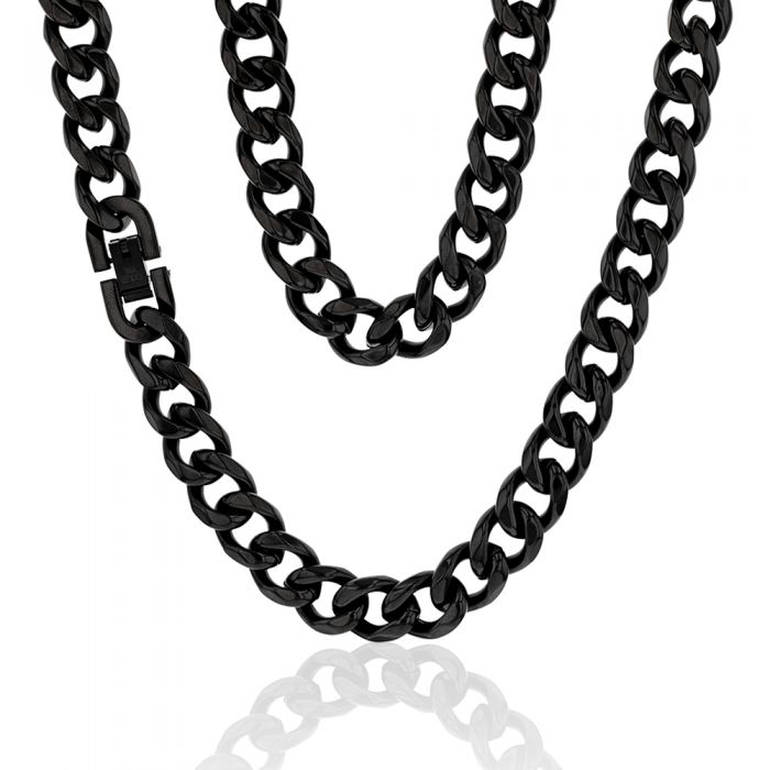 55cm Stainless Steel Reversible Black/Steel Curb Chain