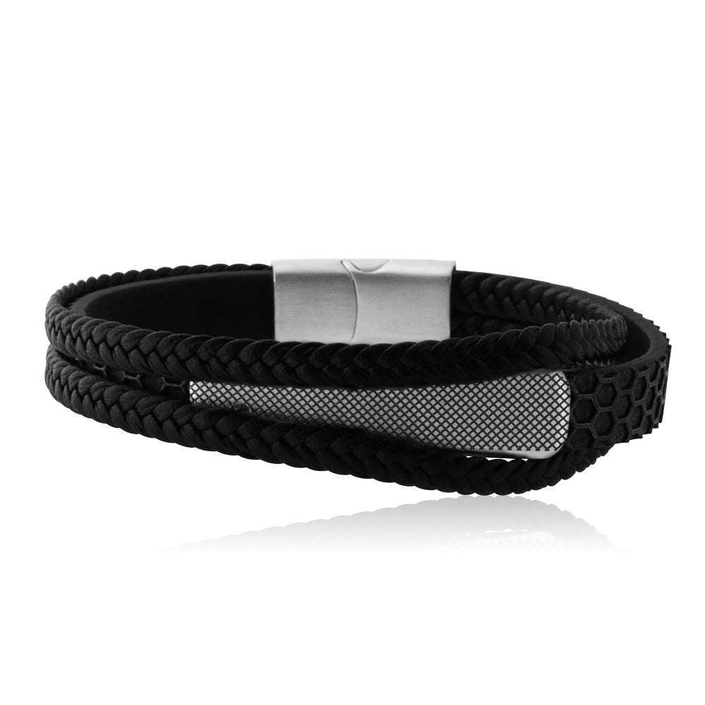 Stainless Steel and Leather Multi Strap Bracelet