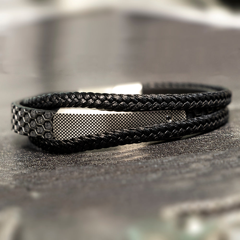 Stainless Steel and Leather Multi Strap Bracelet