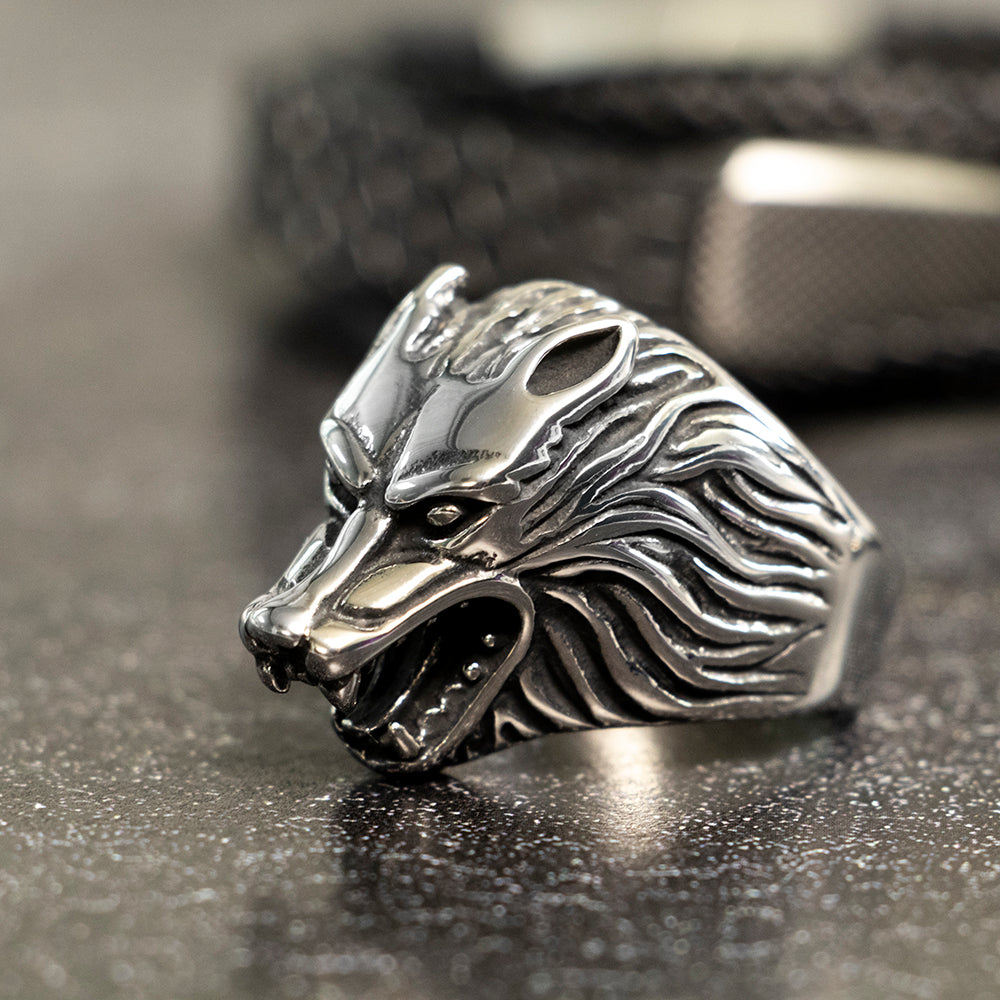 Stainless Steel Wolf Head Ring