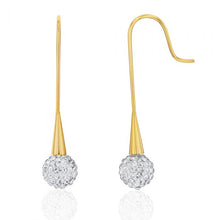 Load image into Gallery viewer, Stainless Steel Yellow Gold Plated Crystal Ball with Bar Drop Earrings