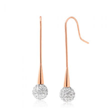 Load image into Gallery viewer, Stainless Steel Rose Gold Plated Crystal Ball with Bar Drop Earrings