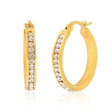 Load image into Gallery viewer, Stainless Steel Gold Plated 25mm Full Circle Crystal Hoop Earrings