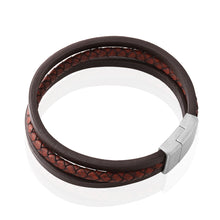 Load image into Gallery viewer, Stainless Steel 3 Band Woven Plait and Plain Strap Leather Bracelet