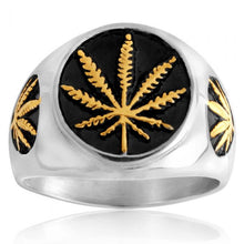 Load image into Gallery viewer, Stainless Steel and Gold Plated Hemp Leaf Ring  *NO RESIZE*