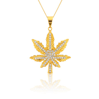 Stainless Steel Gold Plated Hemp Leaf Pendant