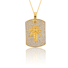Load image into Gallery viewer, Stainless Steel Gold Plated Hemp Leaf Crystal Set Dogtag Pendant