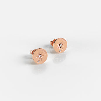 GUESS Engr Compass & Crystal Stud Earring SST+RGP