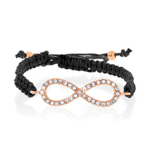 Load image into Gallery viewer, Stainless Steel Gold Plated Crystal Infinity Black Cord Bracelet