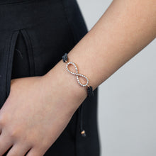 Load image into Gallery viewer, Stainless Steel Gold Plated Crystal Infinity Black Cord Bracelet