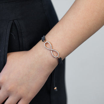 Stainless Steel Gold Plated Crystal Infinity Black Cord Bracelet