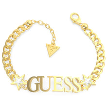 Load image into Gallery viewer, GUESS Gold Plated Stainless Steel Curb Chain Logo &amp; Stars Bracelet