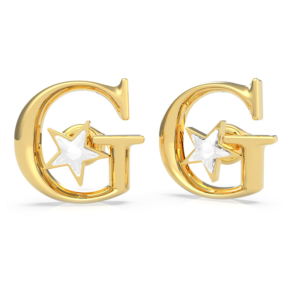 GUESS Gold Plated Stainless Steel 15mm G Logo Star Stud Earrings