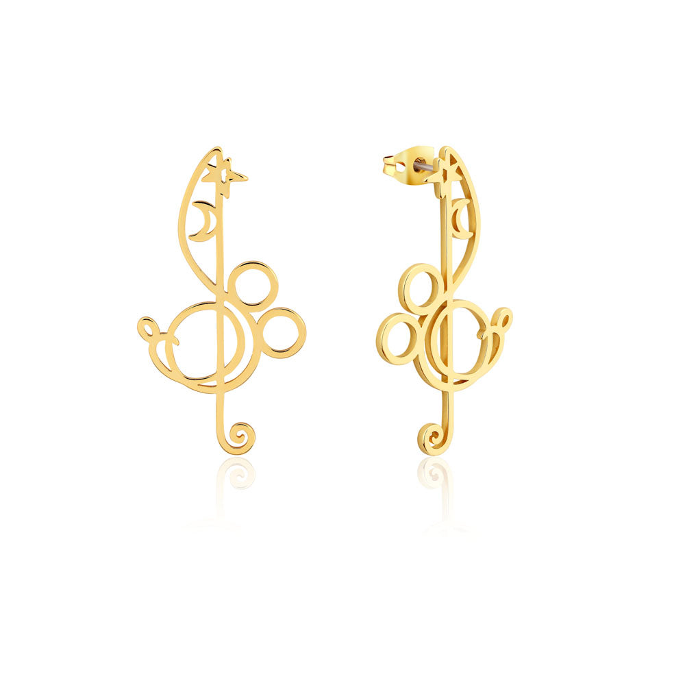 Disney Fantasia Gold Plated Treble Clef Mickey 60mm Drop Earrings