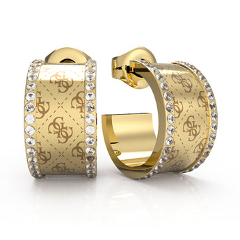 Guess Gold Plated Stainless Steel 18mm 4G Double side Crystal Band Earrings
