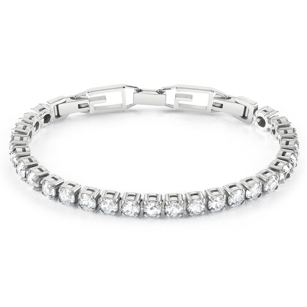 Guess Stainless Steel Tennis Clear CZ G Buckle Bracelet