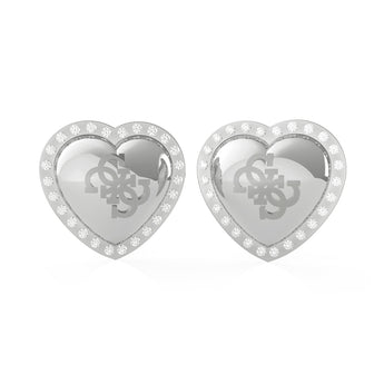 Guess Stainless Steel 15mm Heart Crystal Frame Stud Earrings