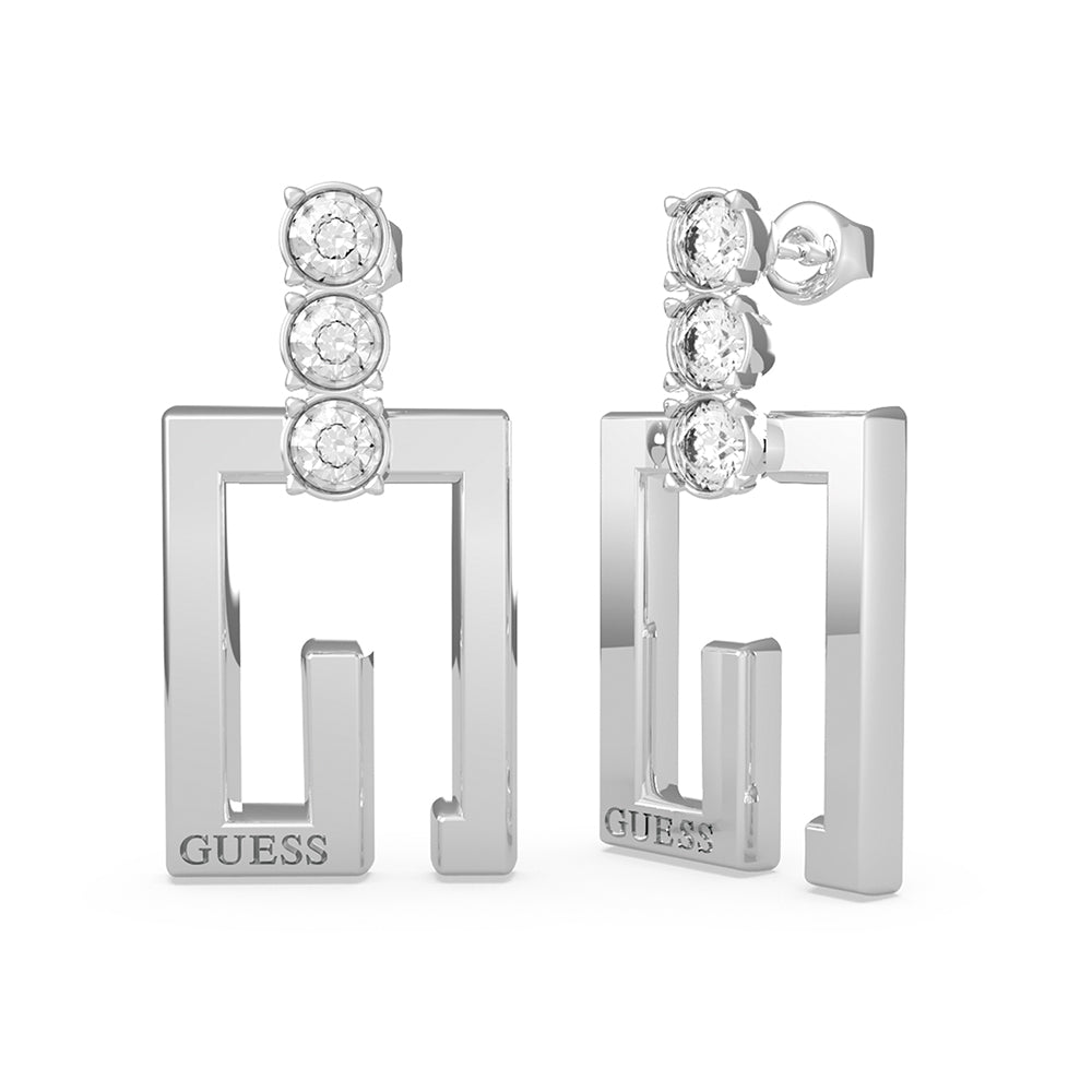 Guess Stainless Steel 36mm G Squared & Crystal Earrings