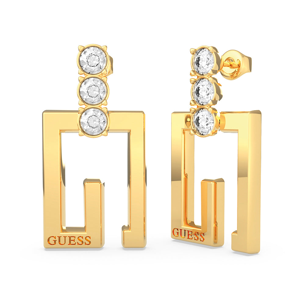 Guess Gold Plated Stainless Steel 36mm G Squared & Crystal Earrings