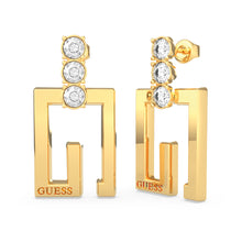 Load image into Gallery viewer, Guess Gold Plated Stainless Steel 36mm G Squared &amp; Crystal Earrings