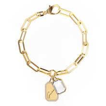 Load image into Gallery viewer, Guess Gold Plated Stainless Steel Bold Chain Tag And Crystals Bracelet