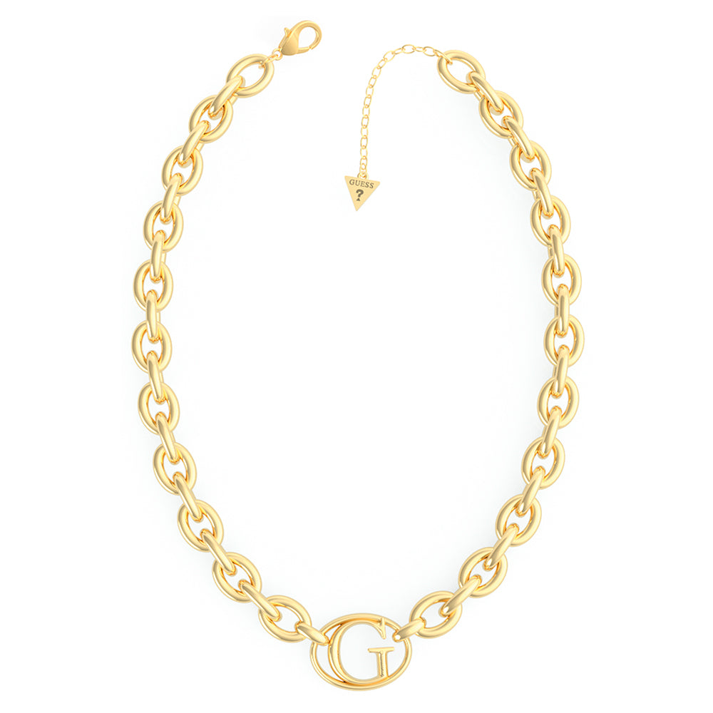 Guess Gold Plated Stainless Steel 16-18" Chain And 26mm G Logo Chain