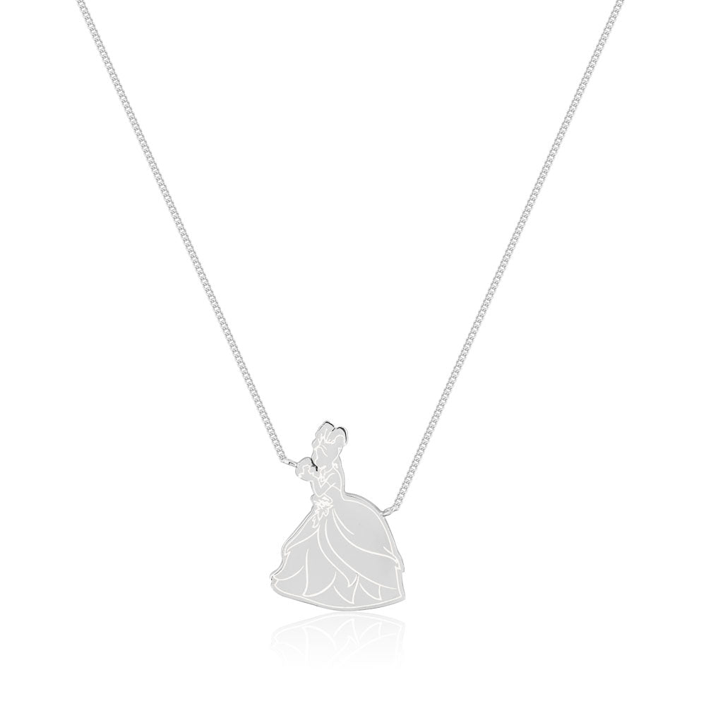 Disney Princess And The Frog Rhodium Plated Tiana Pendant On 40cm Chain
