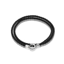 Load image into Gallery viewer, Disney Jack Skellington White Gold Plated Double Layer Leather Wrap Bracelet